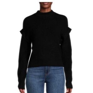 For The Republic Drop Shoulder Knit Sweater Women Large Black NWT High Crewneck
